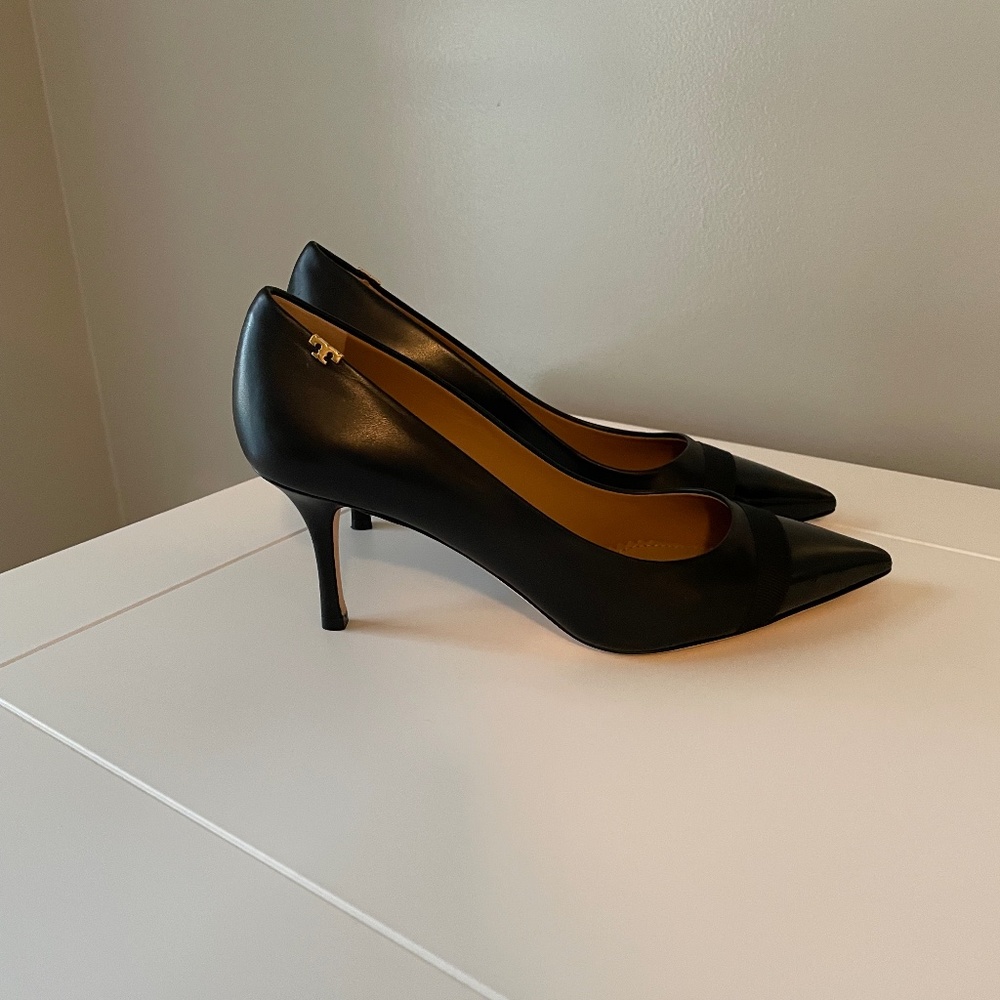 Tory Burch Black Penelope Embossed Cap-Toe Pump